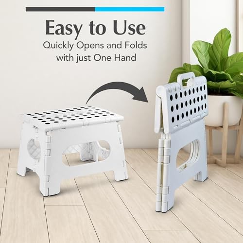 Folding Lightweight Step Stool - Sturdy Enough to Support Adults 9 Inch White