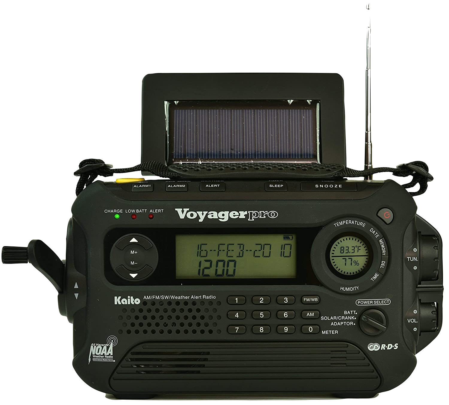 Kaito KA600L Emergency AM/FM/SW NOAA Weather Alert Radio with Solar Crank Black