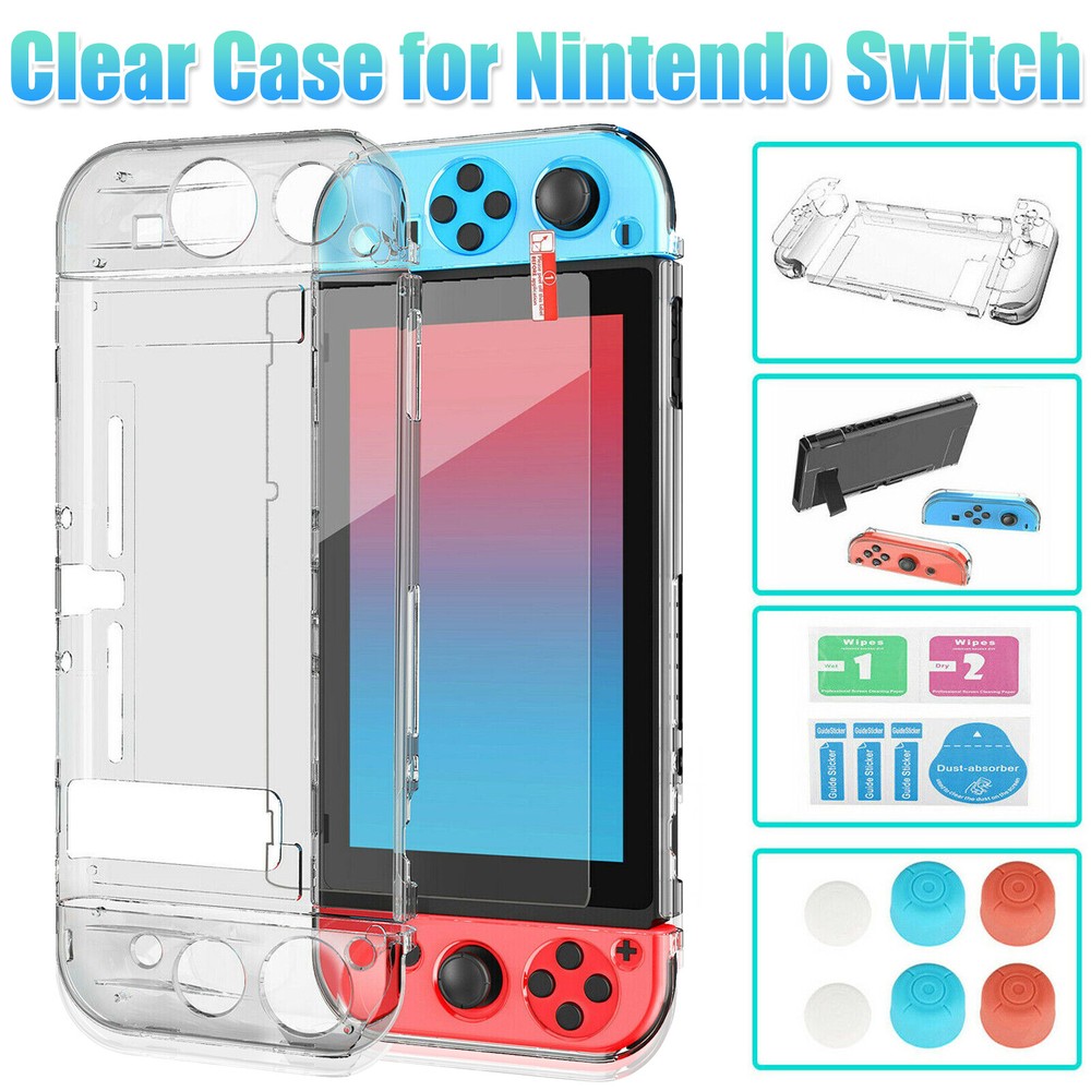 Clear Protective Case Shell Cover for Nintendo Switch+Screen Protector Thumb Cap