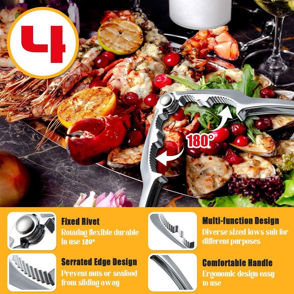 24 Pcs Crab Crackers and Tools, Heavy Duty Nut Crackers Seafood Tools Silver