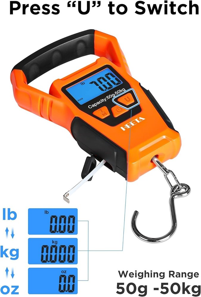 Portable Waterproof Fish Scale with Backlit LCD & Tare Functionality - 110lb