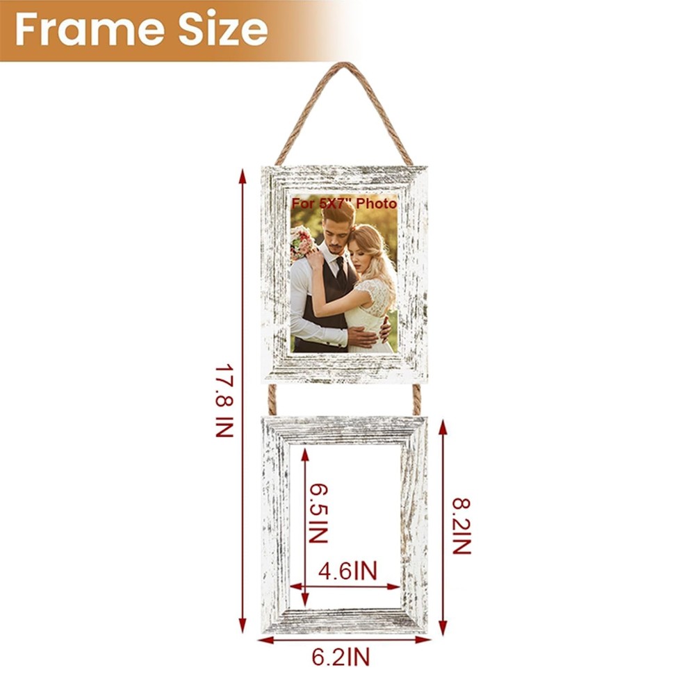 5x7 Wall Hanging Picture Frames Collage with 2 Opening Frames Rustic White 5x7