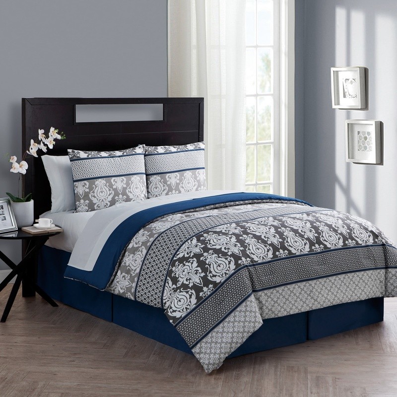 8 Piece Damask Bed in a Bag Comforter Set Soft Microfiber Machine Washable New