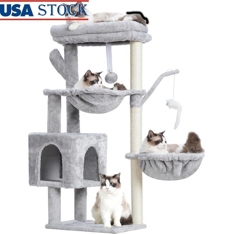 Multi-Level Cat Tree W/ Scratching Posts & Hanging Baskets Indoor Condo Tower US
