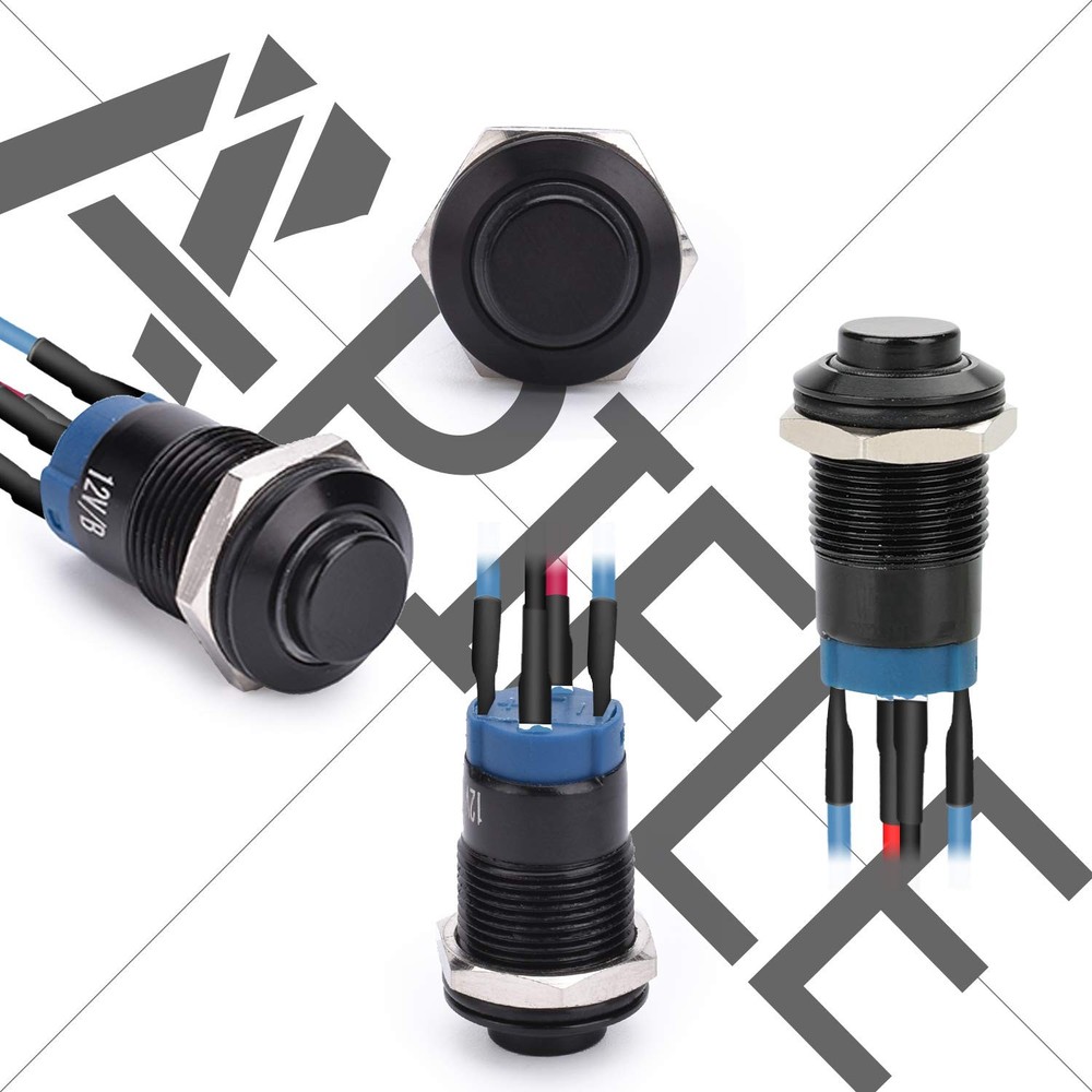 12mm Latching Push Button Switch 1NO Pre-Wired 150mm | IP65 Waterproof for Auto