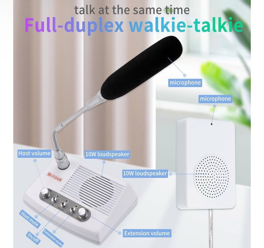 DESHUN DS-989 Window Intercom Business Full Duplex Window Speaker System - White