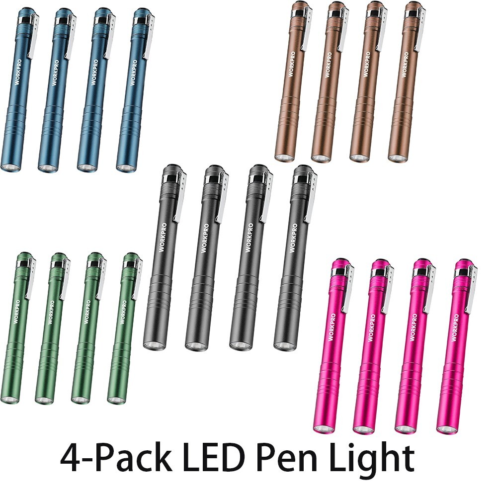 WORKPRO LED Pen Light, Aluminum Pen Flashlights 4-Pack 8AAA Batteries Include