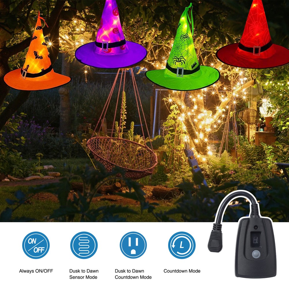 DEWENWILS Outdoor Light Timer Dusk to Dawn Plug in Countdown Timer with 2 Outlet