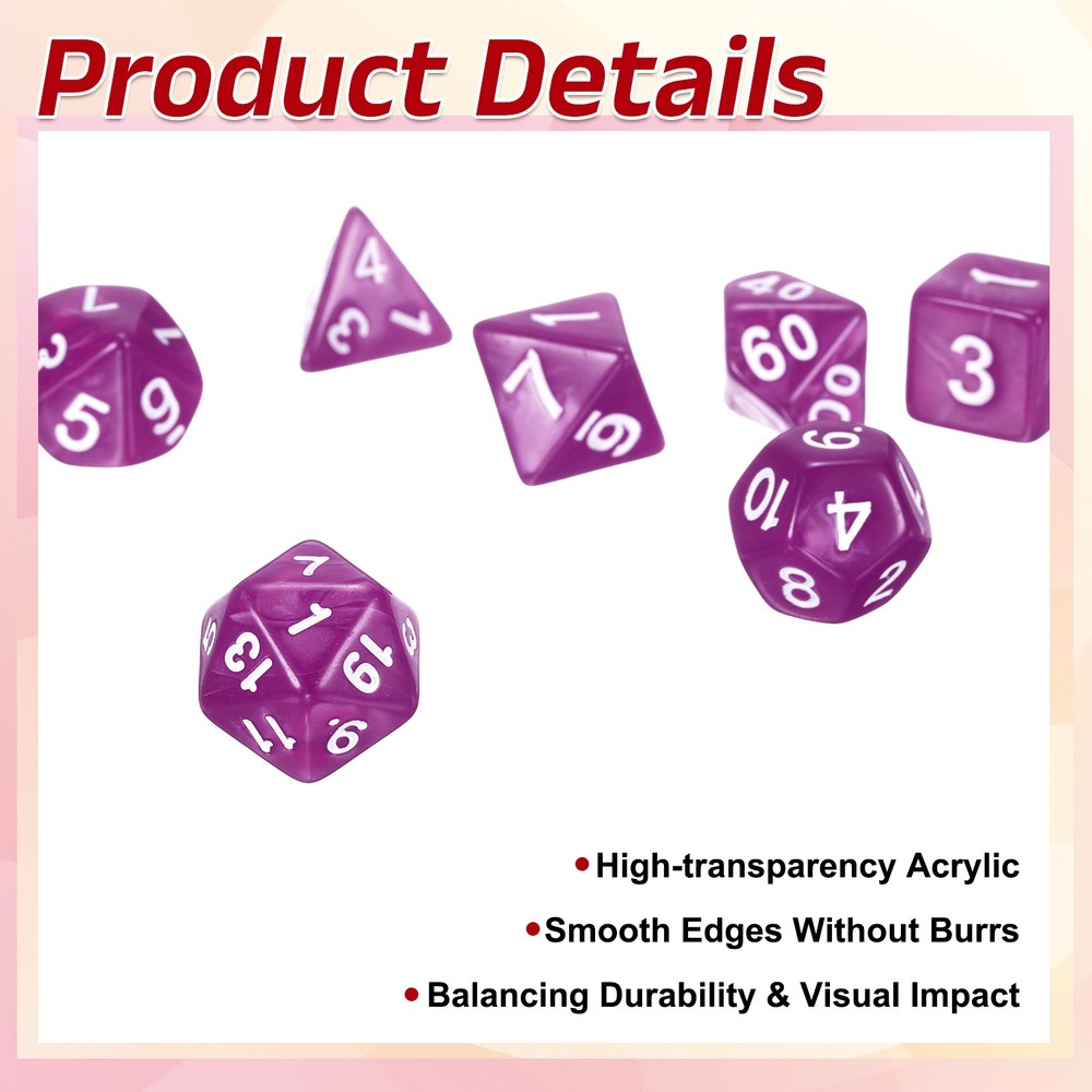 7pcs polyhedral dice set for DND role-playing games, red pink beaded pattern