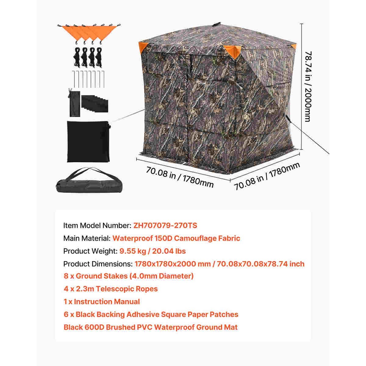 Portable Hunting Blind See Through Ground Deer Blinds 4-5 Person Carrying Bag