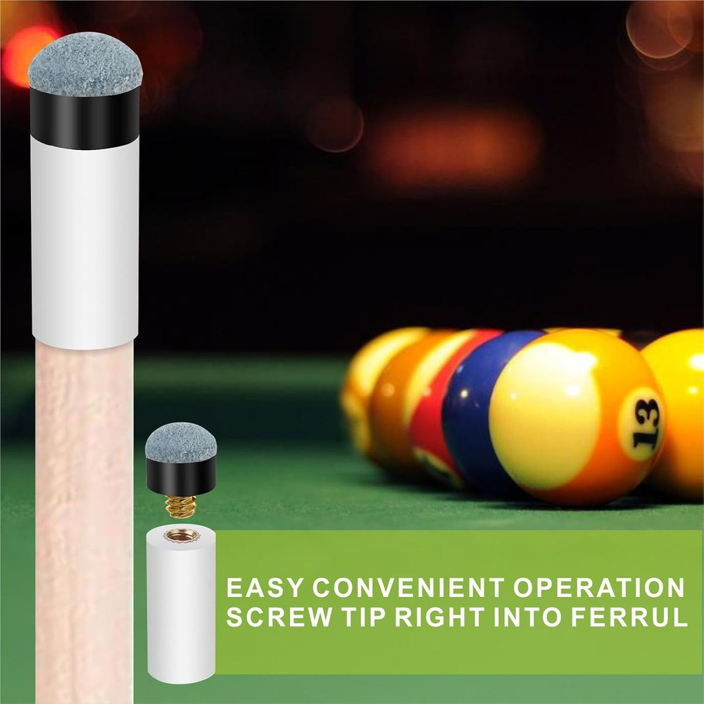 10 Sets Billiard Cues Tips Replacement with White Pool Cue Stick Ferrules, Billi