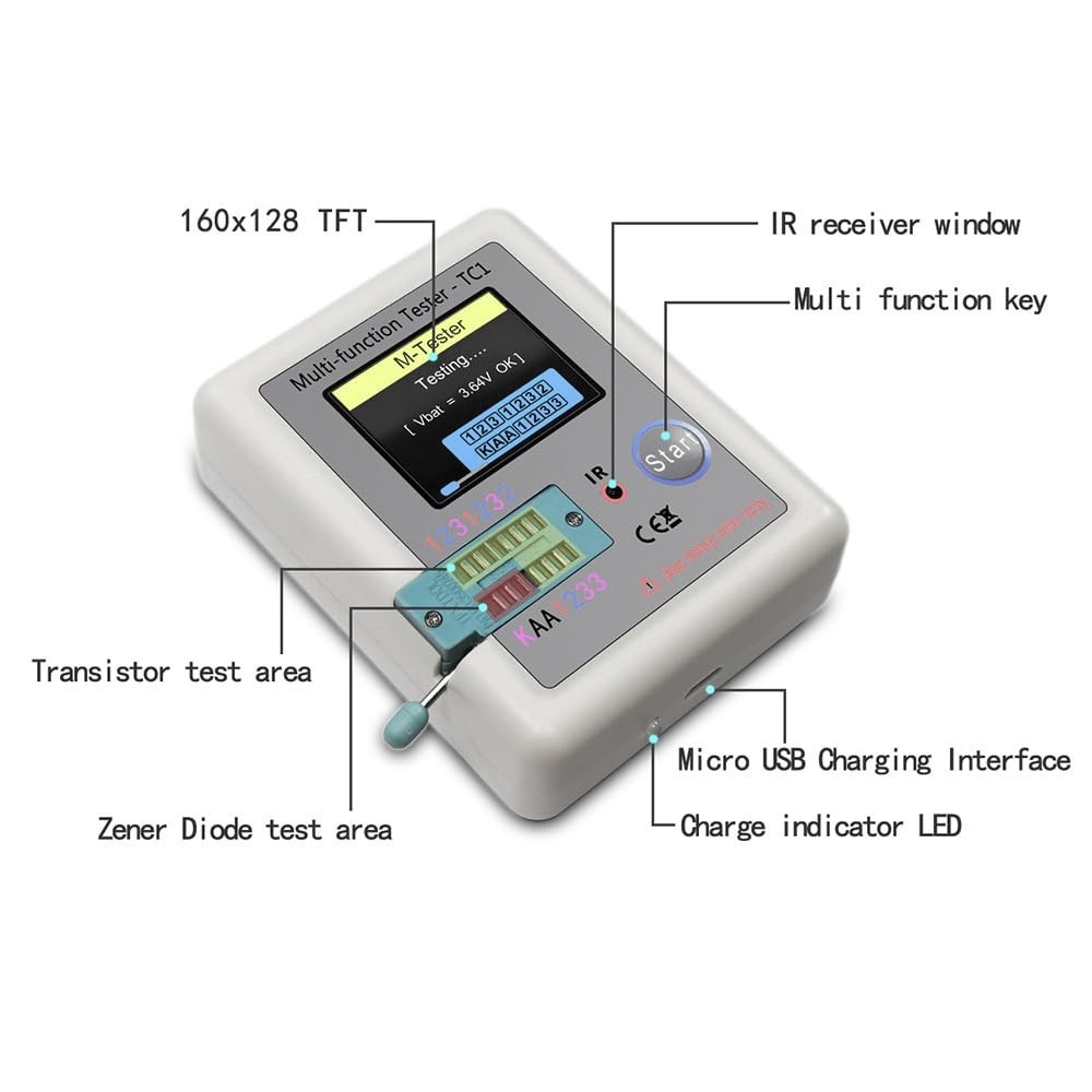 Compact Transistor and Capacitor Tester with IR Decoder & Auto Shut-down Feature