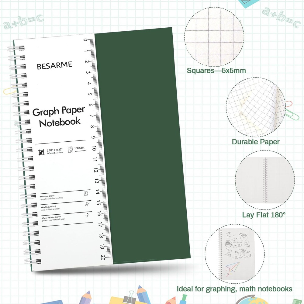 4 Pack Graph Paper Notebook A5 Grid Paper Notebooks Waterproof Plastic Graphi...