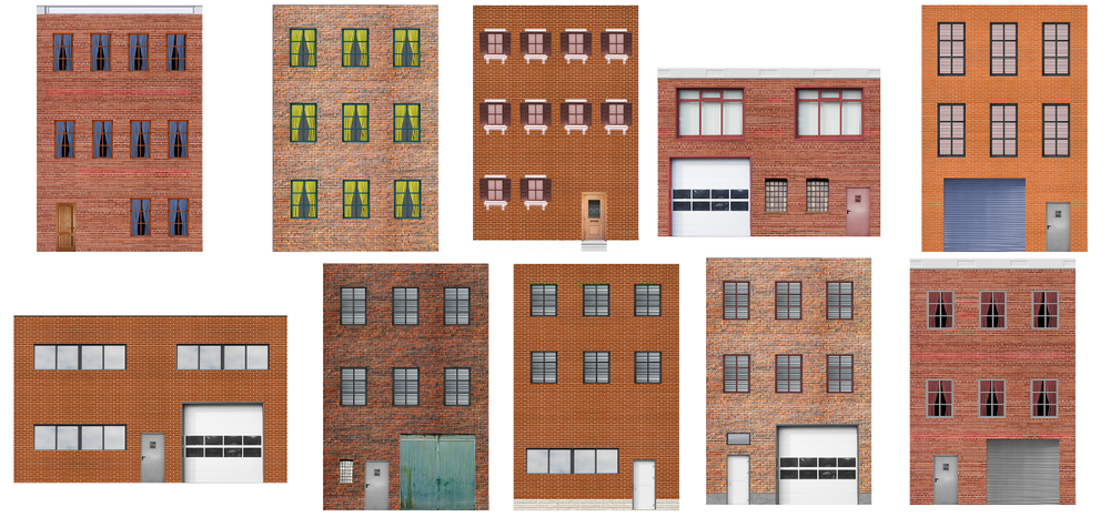 10 Strorefront Rear Side Flat Buildings for Backgrounds for O Scale Train Layout