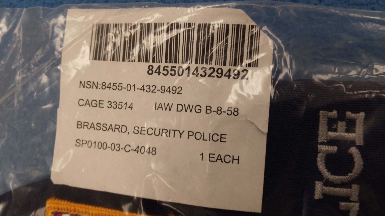 US USAF SECURITY POLICE " SP " ARMBAND - NEW SEALED