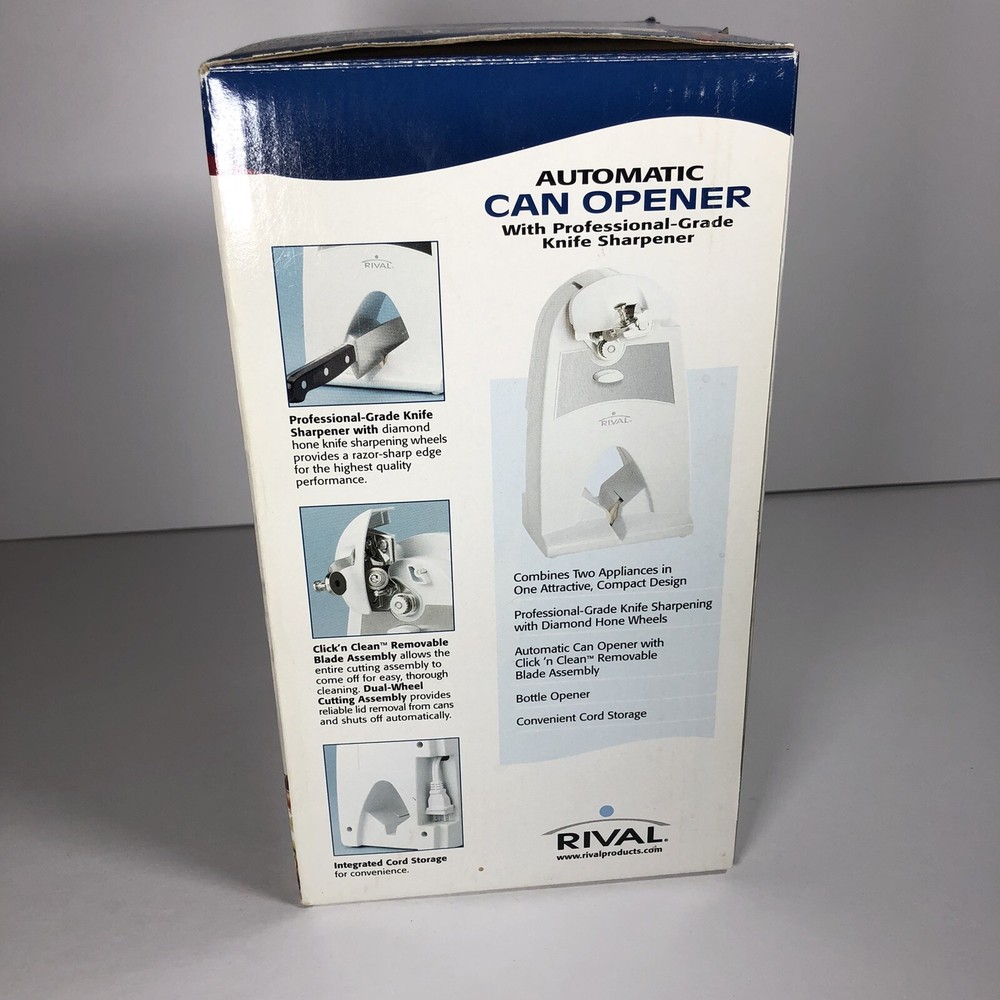 Rival Automatic Can Opener With Knife Sharpener Model CN770 New Open Box White