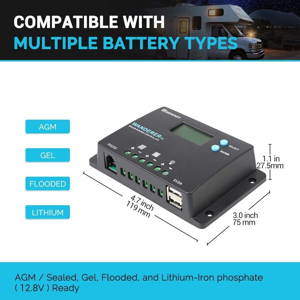 Compact 10A Solar Charge Controller - Full Protection & Multiple Battery Support