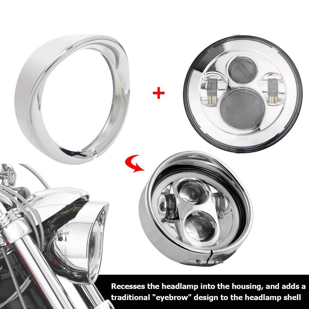 Chrome 7" Headlight Trim Ring Visor Bezel for Harley Touring Road King Softail
