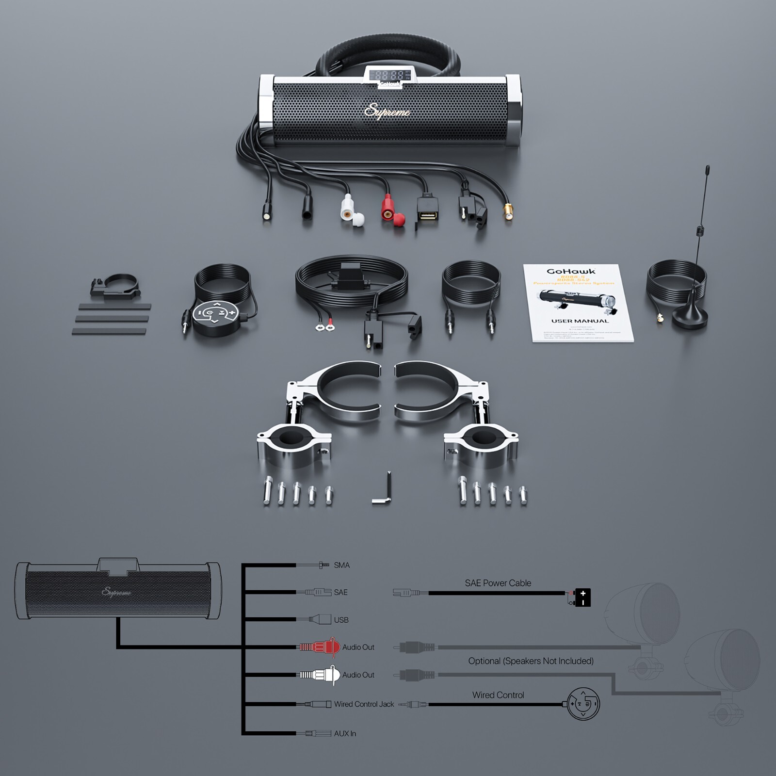 Waterproof Motorcycle Stereo 6 Speakers Audio System Bluetooth 300W Amp FM Radio