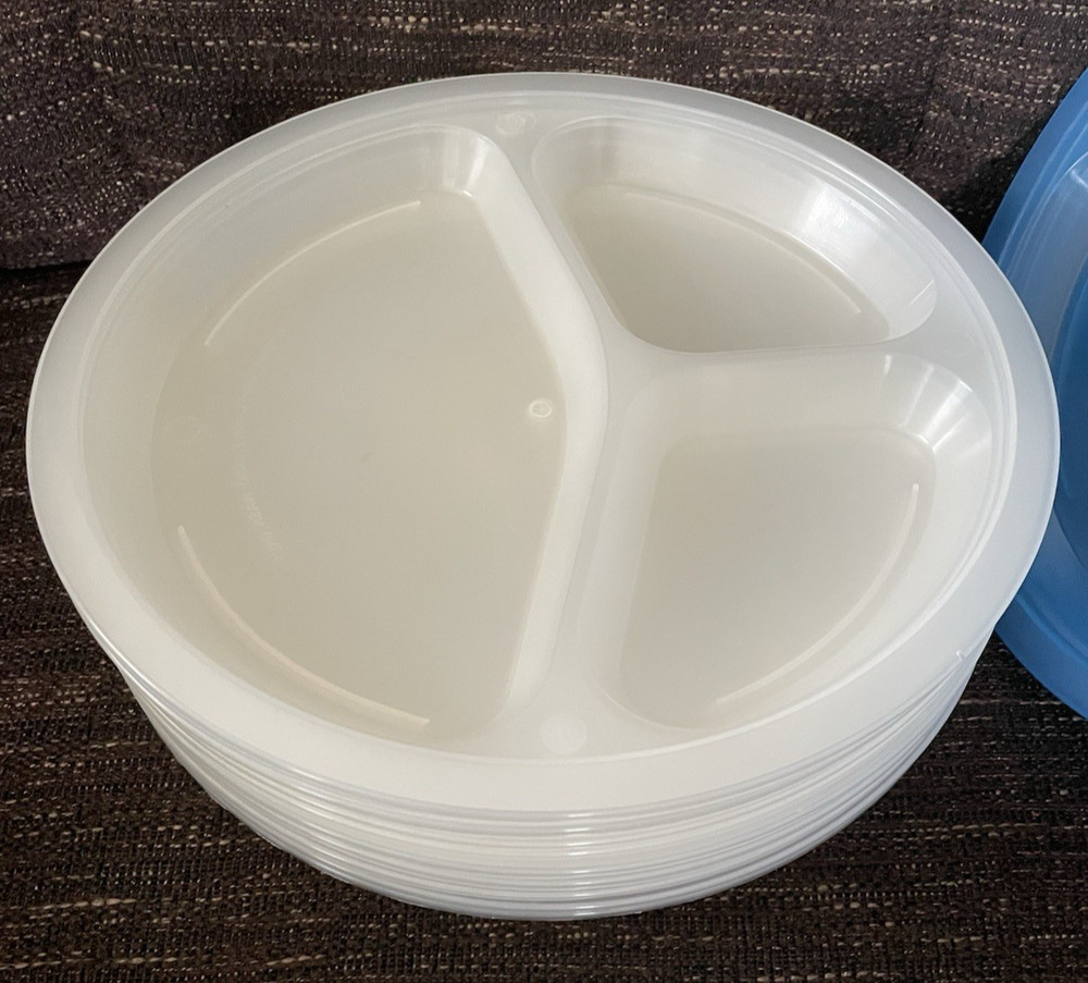 Reusable Divided Plastic Dinner Plates, Stackable, Camp & Outdoor BBQ,  10" wide