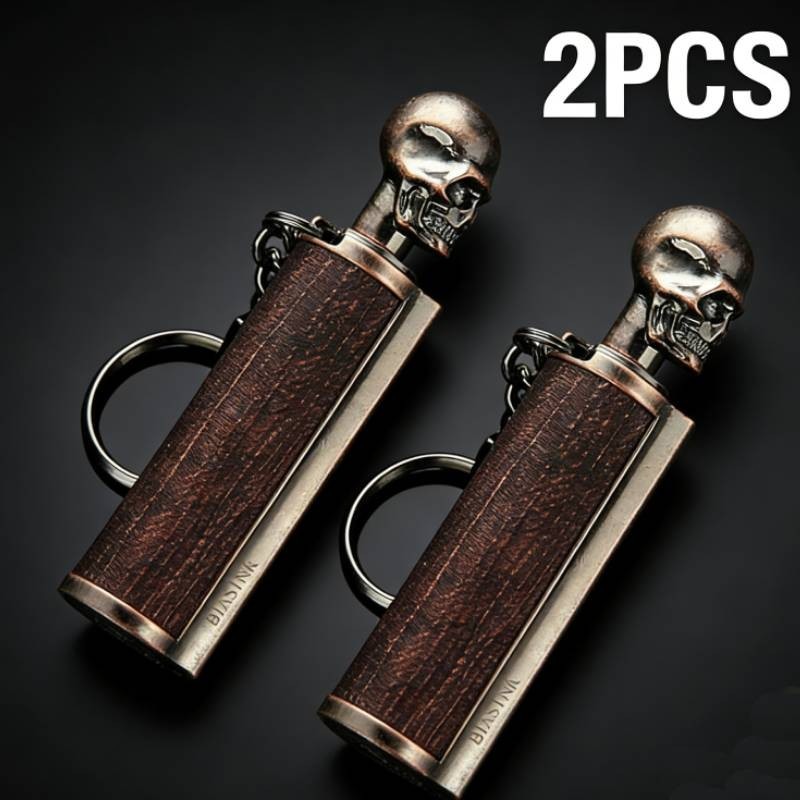2pc Permanent Match Skull Keychain, Flint Matchstick Fire Starter Lighter