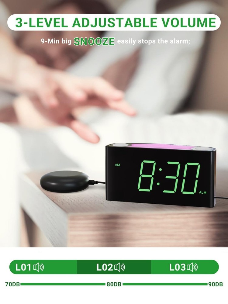 Extra Loud Vibrating Alarm Clock with Bed Shaker for Heavy Sleeper Deaf Hard ...