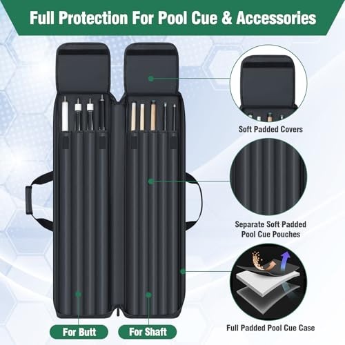 Padded Pool Cue Case 4x5, Soft Billiard Stick Bag with Multi-Pockets & Backpack