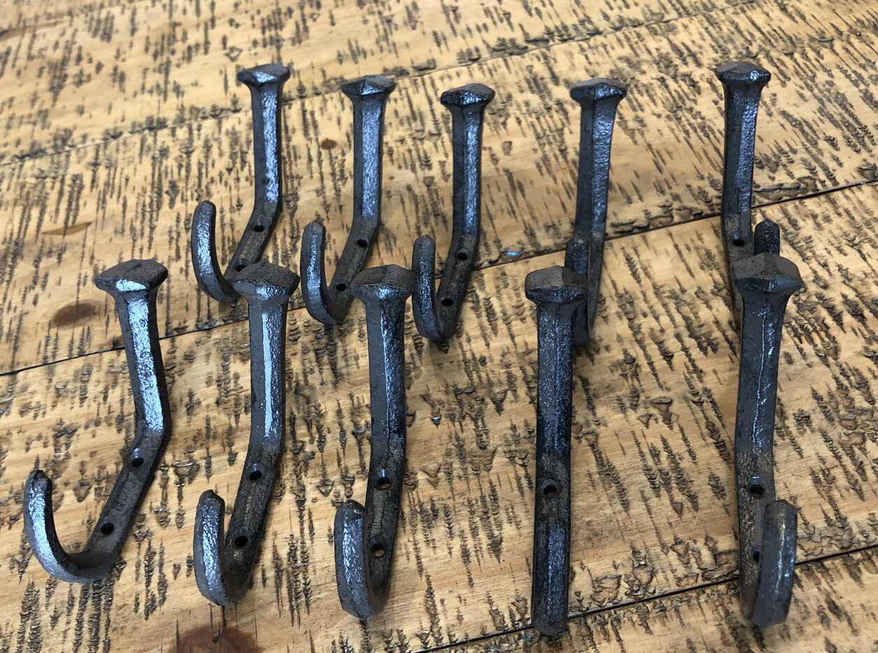 10 Rustic Coat Hooks Cast Iron Wall Mount Hat Hook Towel Railroad Spikes Bath