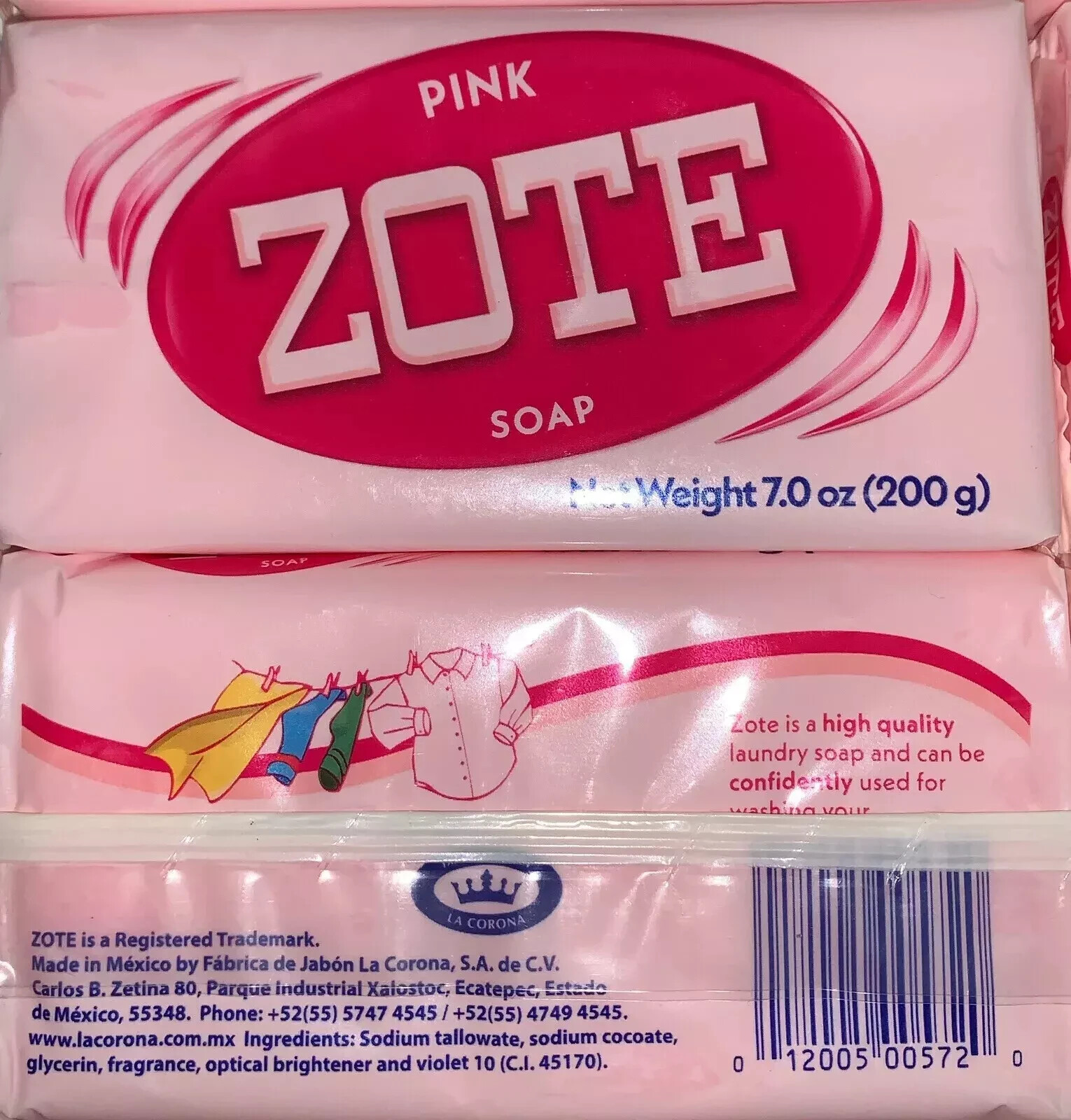 12X Zote Pink Laundry Soap Hand Wash Soap for Stains 200g 7 Oz Zote Bar Jabon