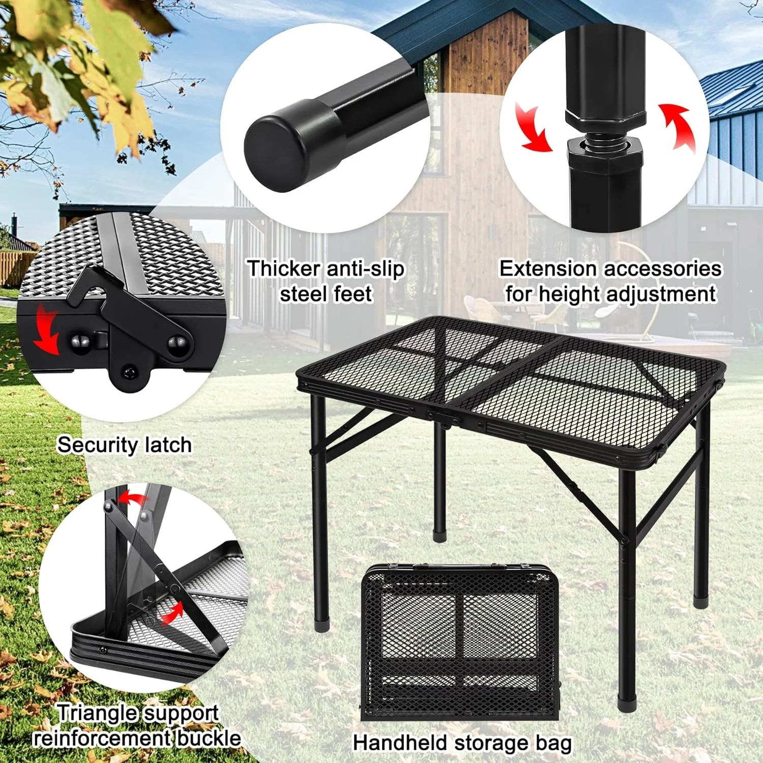 Folding Grill Table Camping Table Desktop Portable Outdoor Picnic Adjustable