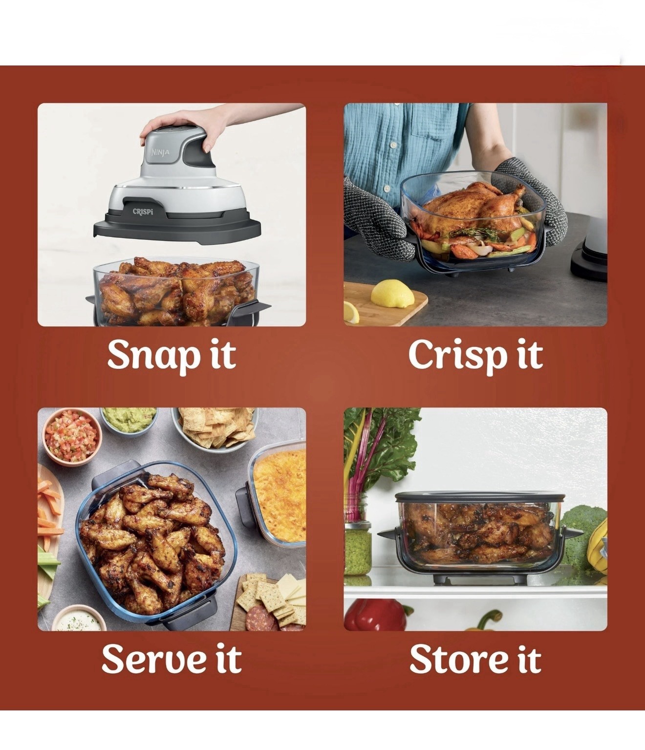 Ninja Crispi 3-in-1 Glass Air Fryer, 4-Qt Glass Container with Lid, White
