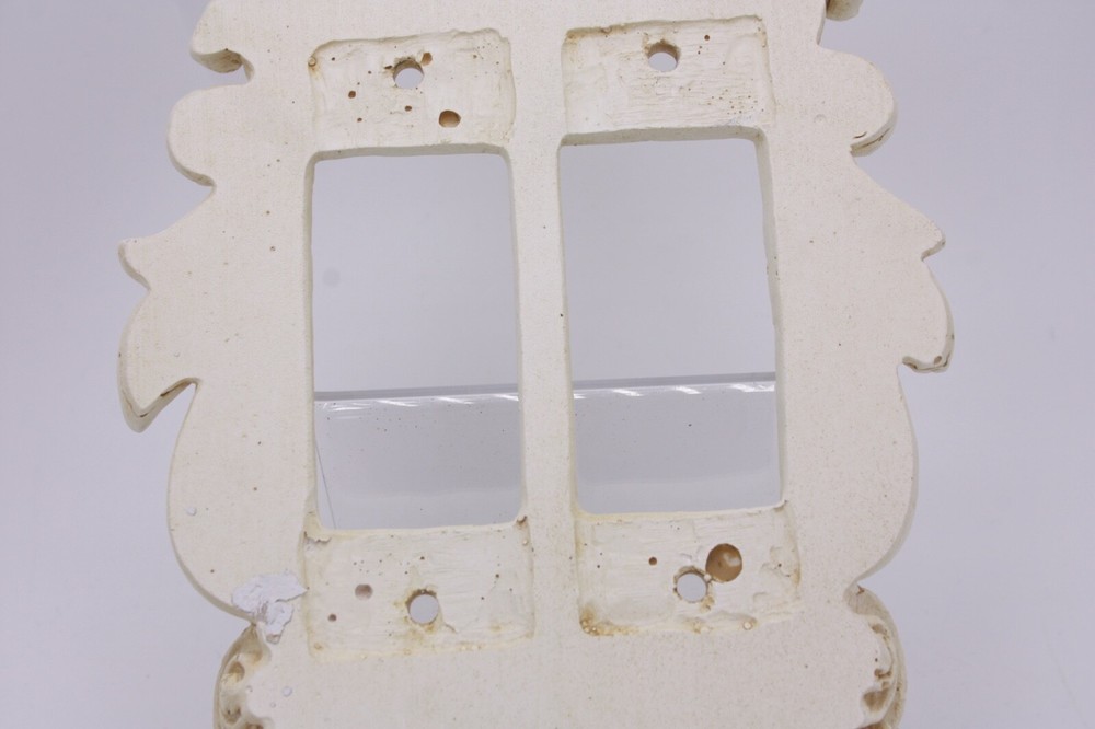 Composite 3D Antique Style Double White Dimmer Light Switch Plate Fleur de Lis