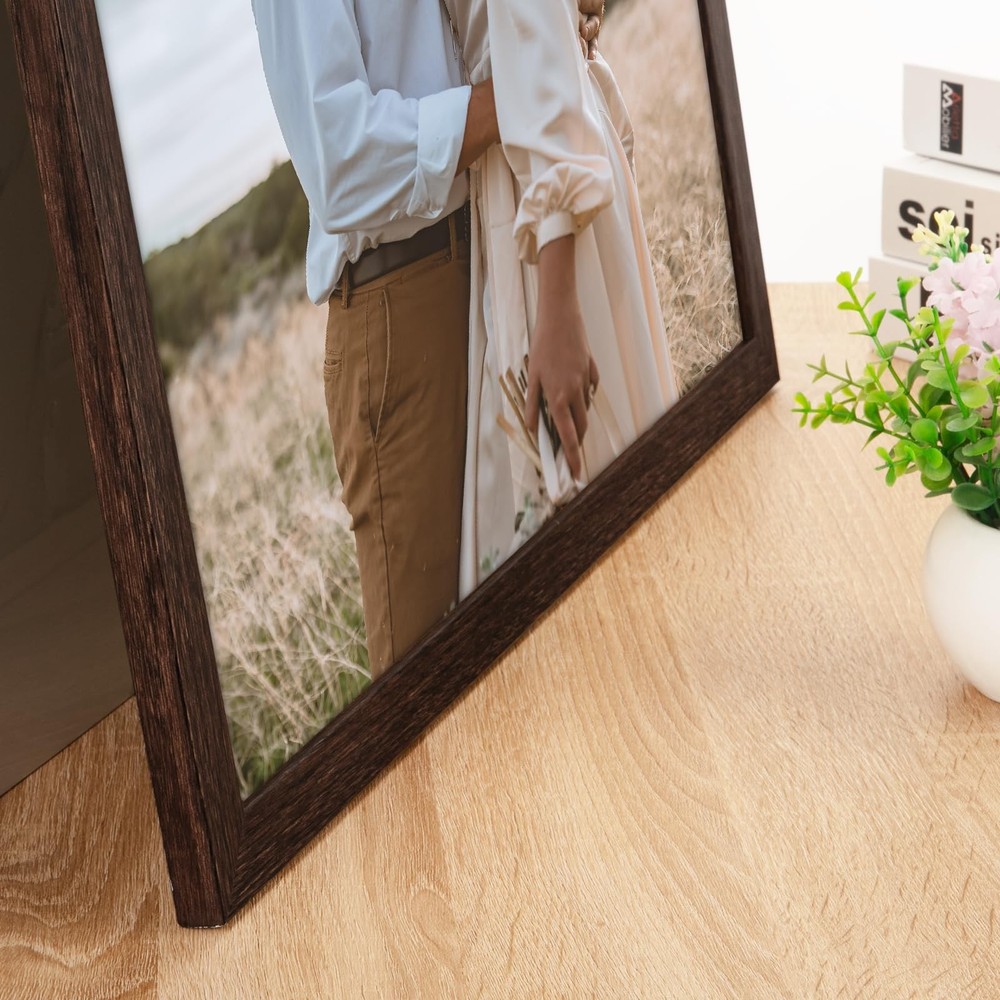 Solid Wood 12x24 Frame - Single Frame, Rustic Walnut 12 x 24 Poster Frame for...
