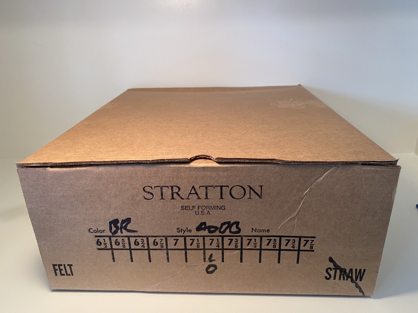 Stratton Form Fitting Straw Campaign Hat w/Strap w/Box 7 1/4