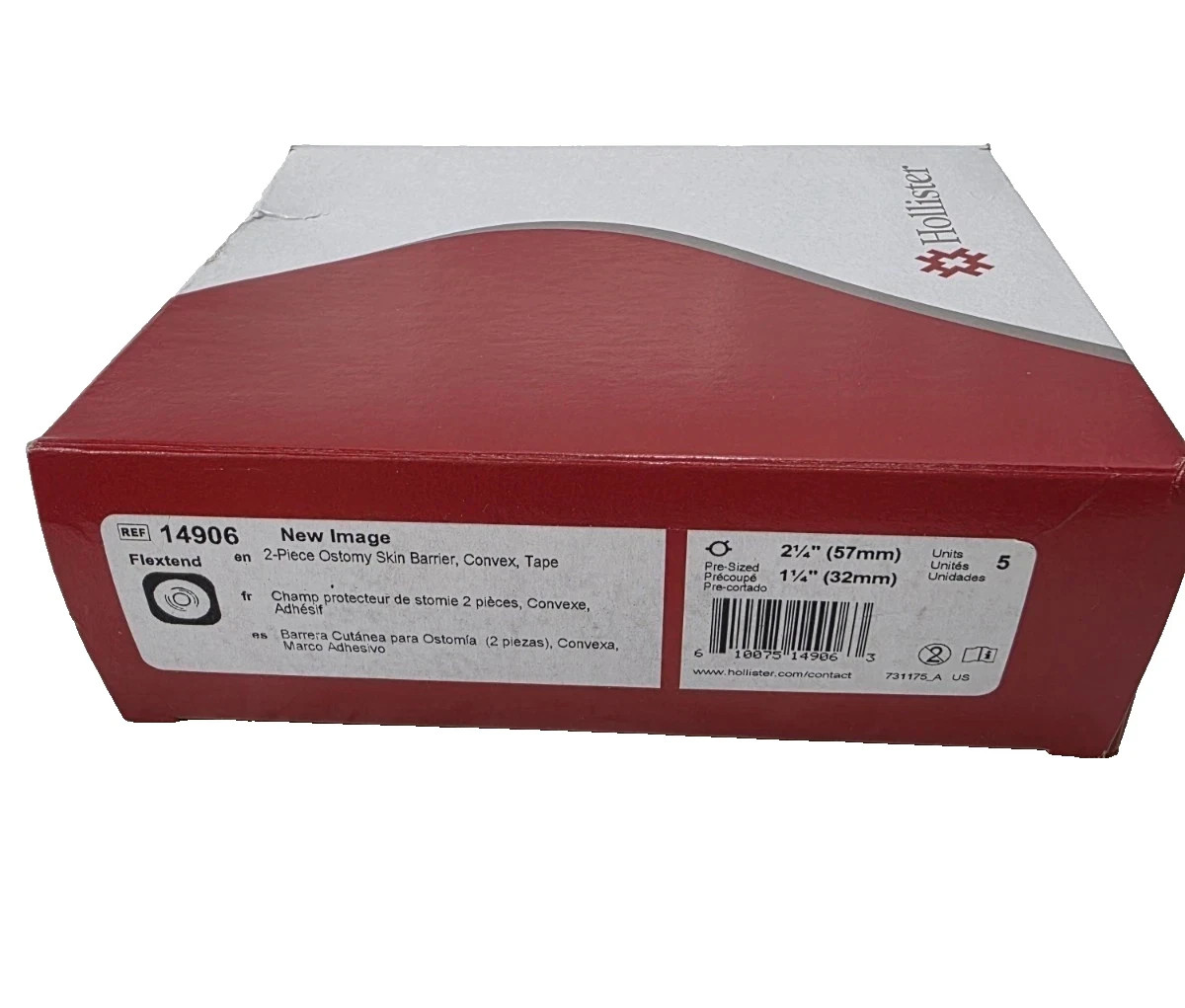 20 Ct Hollister 14906 Convex Skin Barrier 2-1/4" Flange 1-1/4" Presized Ex 28-30