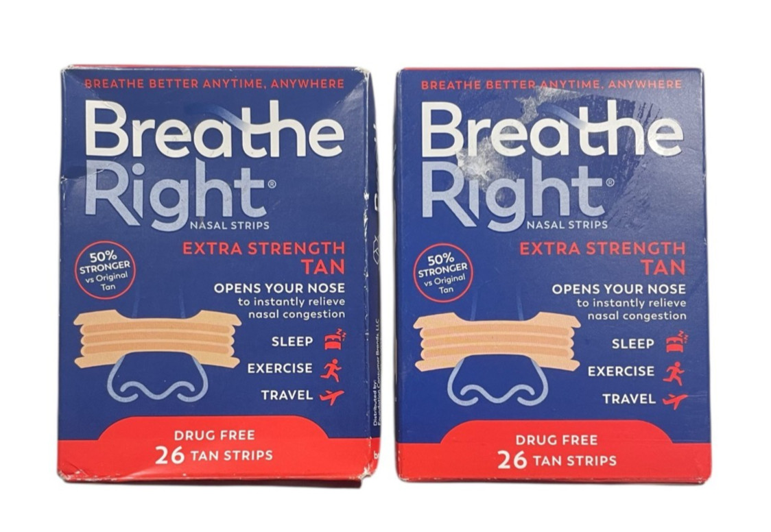 Breathe Right Nasal Strips - Tan - 2 PACK - 26 strips in each - Exp 09/28