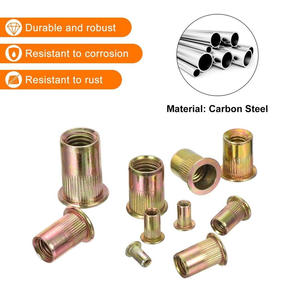60Pcs Rivet Nuts Flat Head, 3/8 Carbon Steel Thread