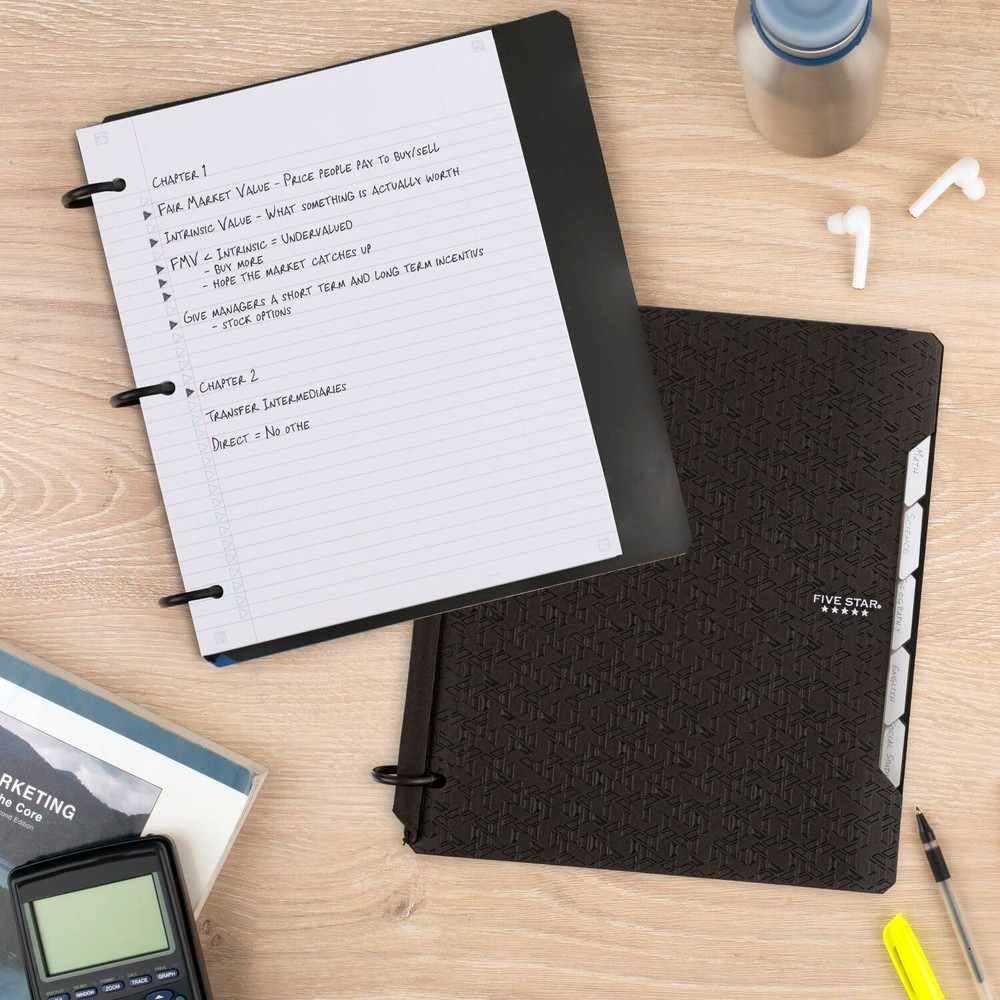 Five Star Flex Refillable Notebook + Study App, College 8 1/2" x 11", Black