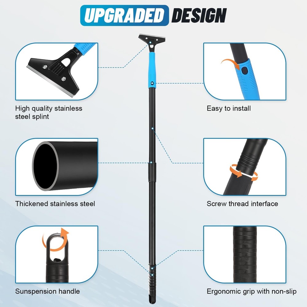 Floor Scraper Heavy Duty, Adjustable 8"-72" Long Handle Razor Blade Scraper T...
