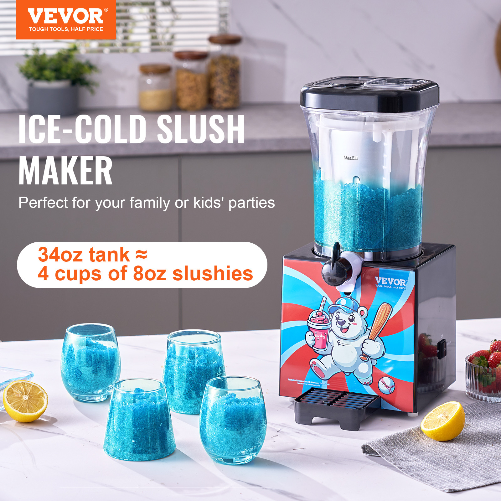 VEVOR Slushy Machine Home Margarita Slush Maker 34oz Smoothie Frozen Drink Maker