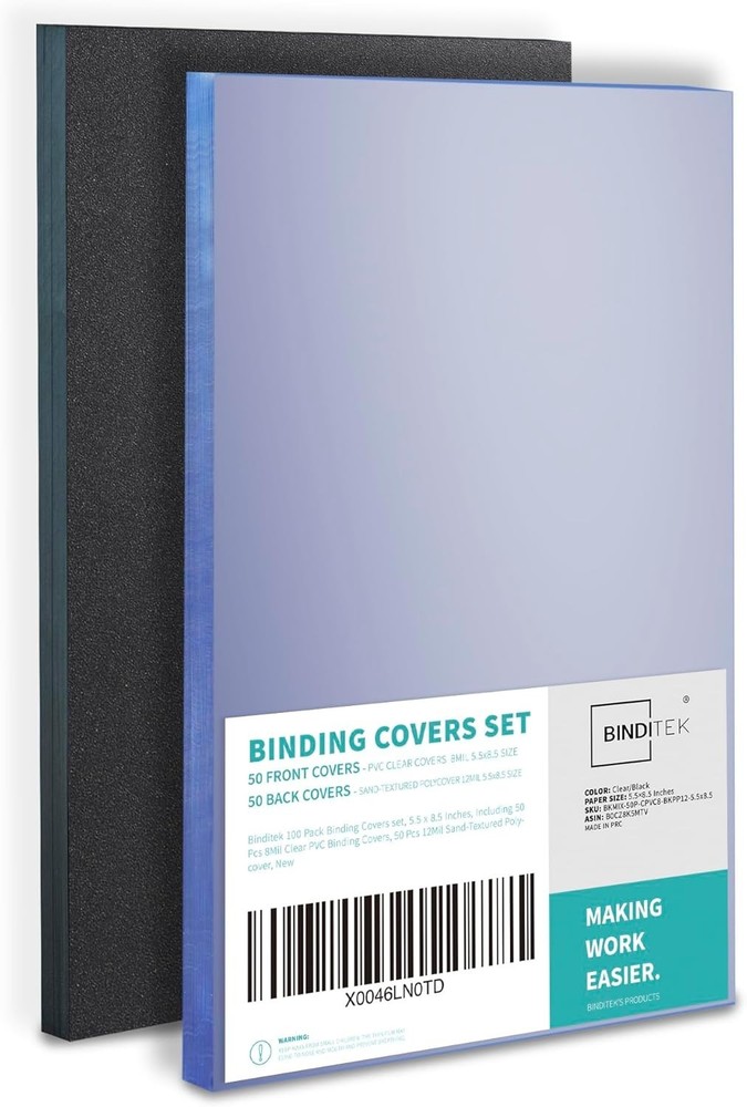 Binding Cover Set Clear PVC & Sand-Textured Poly Covers Half Letter 100 Pack