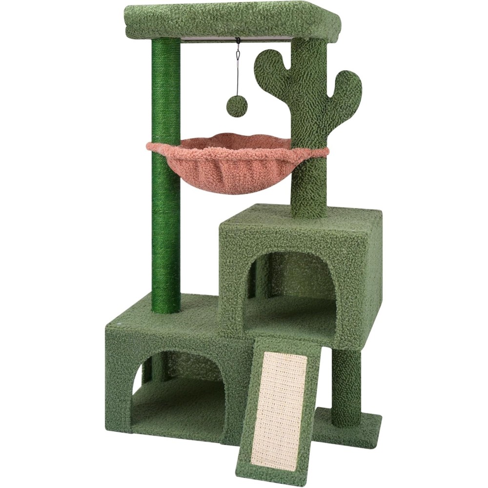 Chic 37.4" Cactus Cat Tree: Multi-Level Tower with Cozy Hammock & Scratching Pad