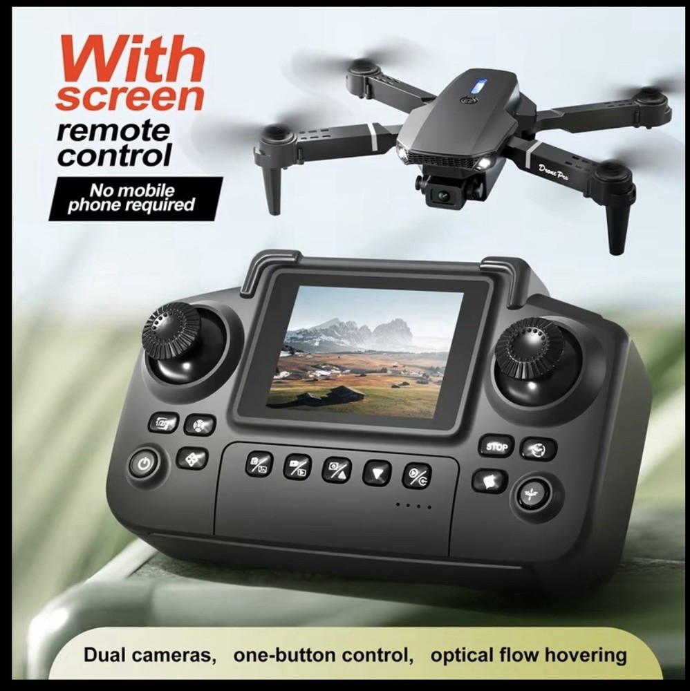 Drone Pro 4K Dual Camera Quadcopter, Screen Remote, Optical Flow, Foldable, Bla…