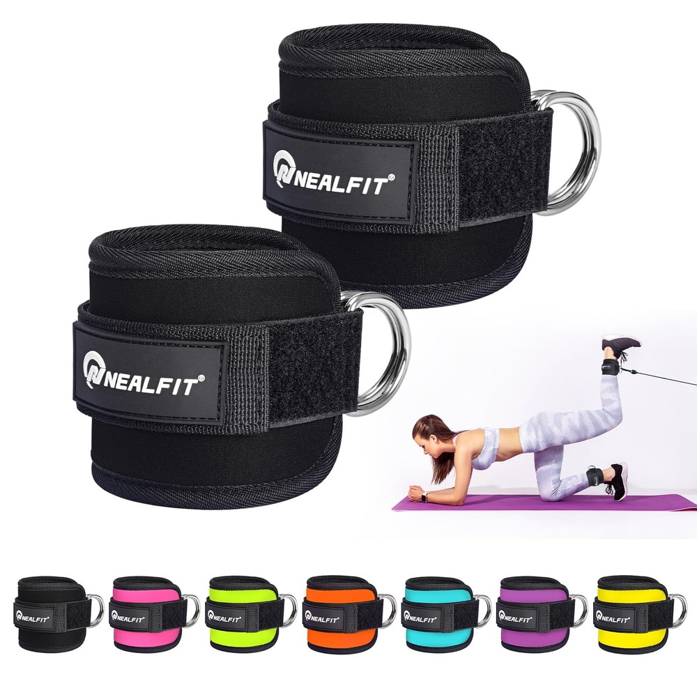 NEALFIT Ankle Strap for Cable Machine, Gym Cuff Pair, Black
