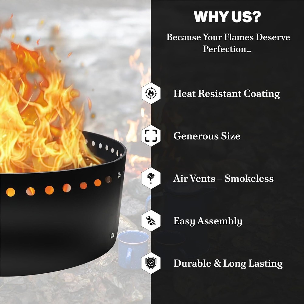 FEBTECH 38" Smokeless Fire Ring for Outdoor Fire Pits