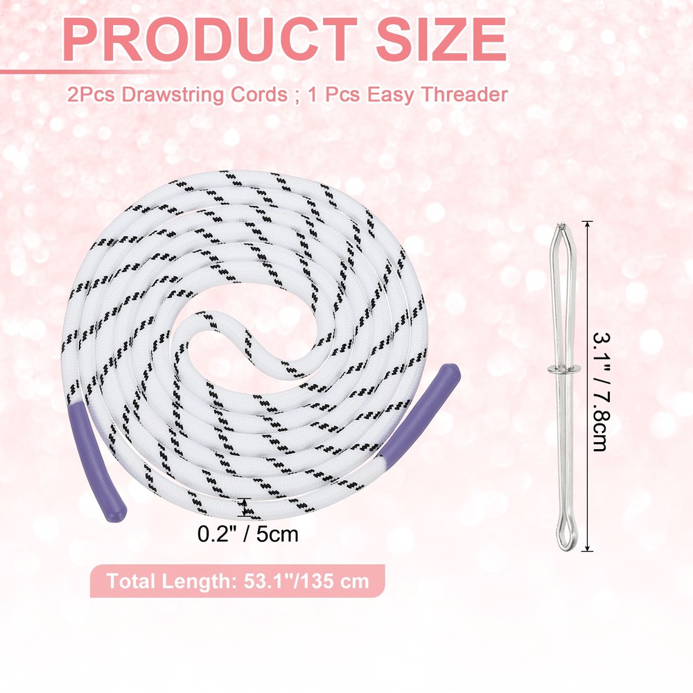 2pcs 53inch Drawstring Cords Hoodie String with Easy Threader, Purple