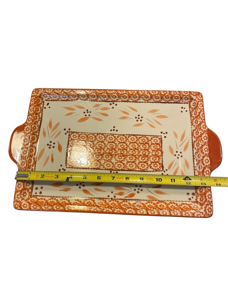 Temp-tations Old World Orange Rectangle Baking Serving Tray with Handles