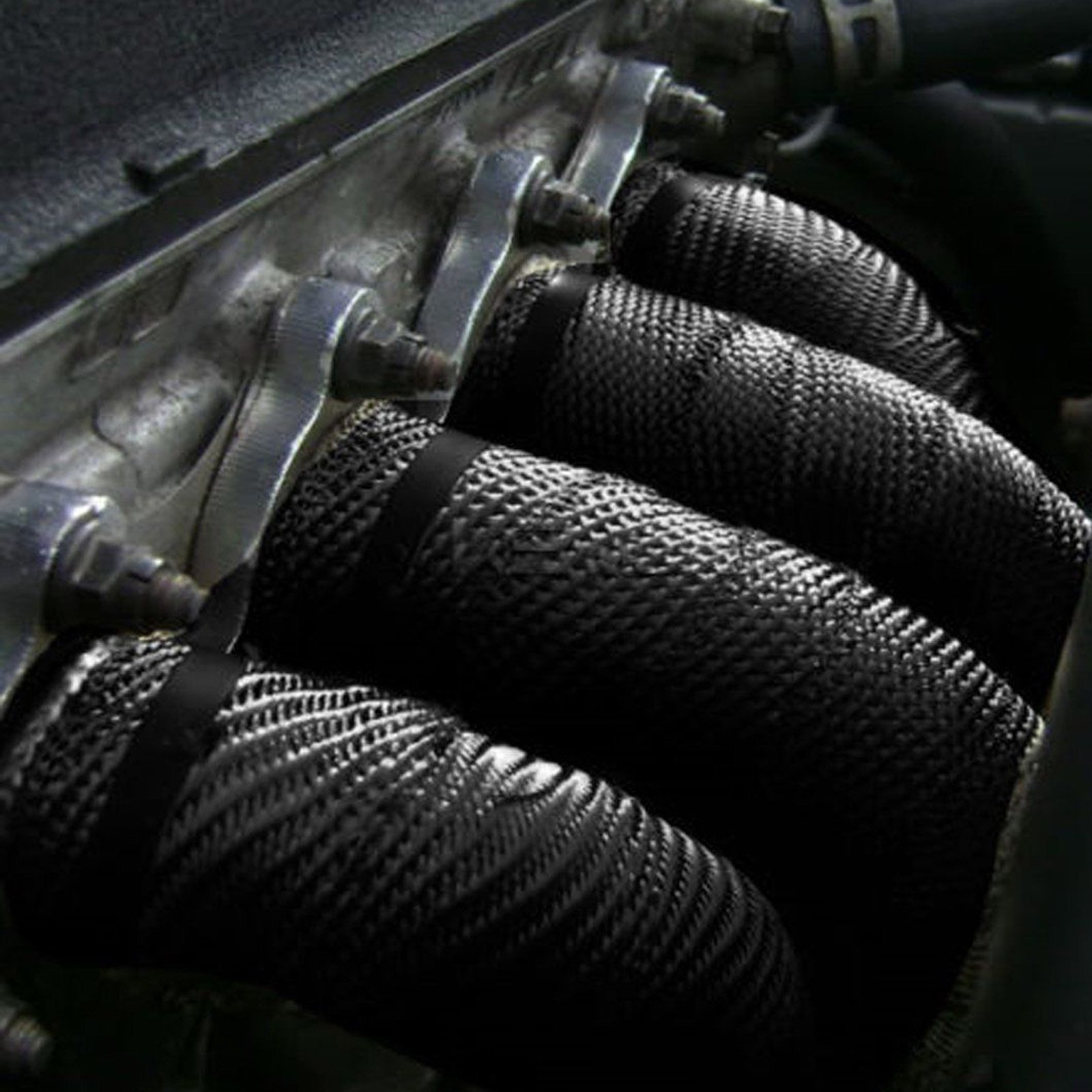 2 Roll x 2" 50Ft Black Fiberglass Exhaust Header Pipe Heat Wrap Tape+20 Ties Kit