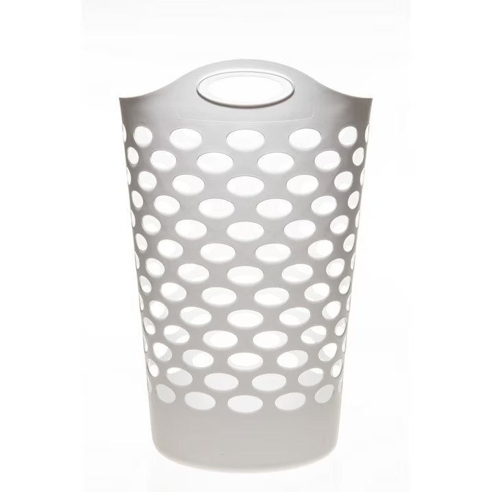 (2 pack) Mainstays Plastic Round Laundry Hamper, White, with Carrying Handles