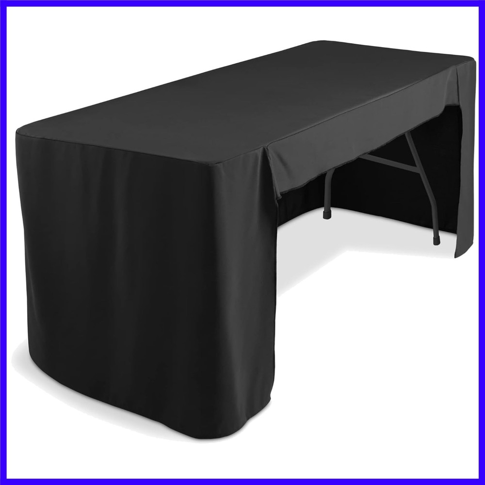 6' Trade Show Table Cover - Open Back Fitted Tablecloth - Black